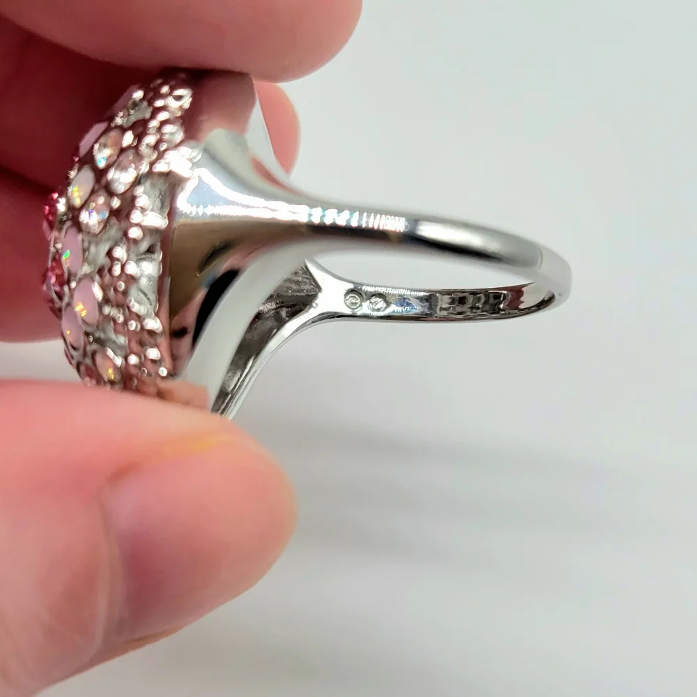 Swarovski Pink and Diamond Crystal Bubble Dome Statement Ring, NWT and BLUE BOX - Picture 9 of 10